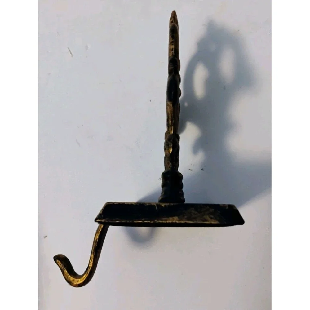 Vtg Ornate Gold Cast Metal Wall Hook Heavy Single Hat Coat Towel Key Hanger